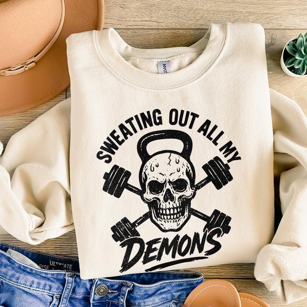 Sweating Out All My Demons PNG, Gym Skull Workout Art - 300 DPI Design