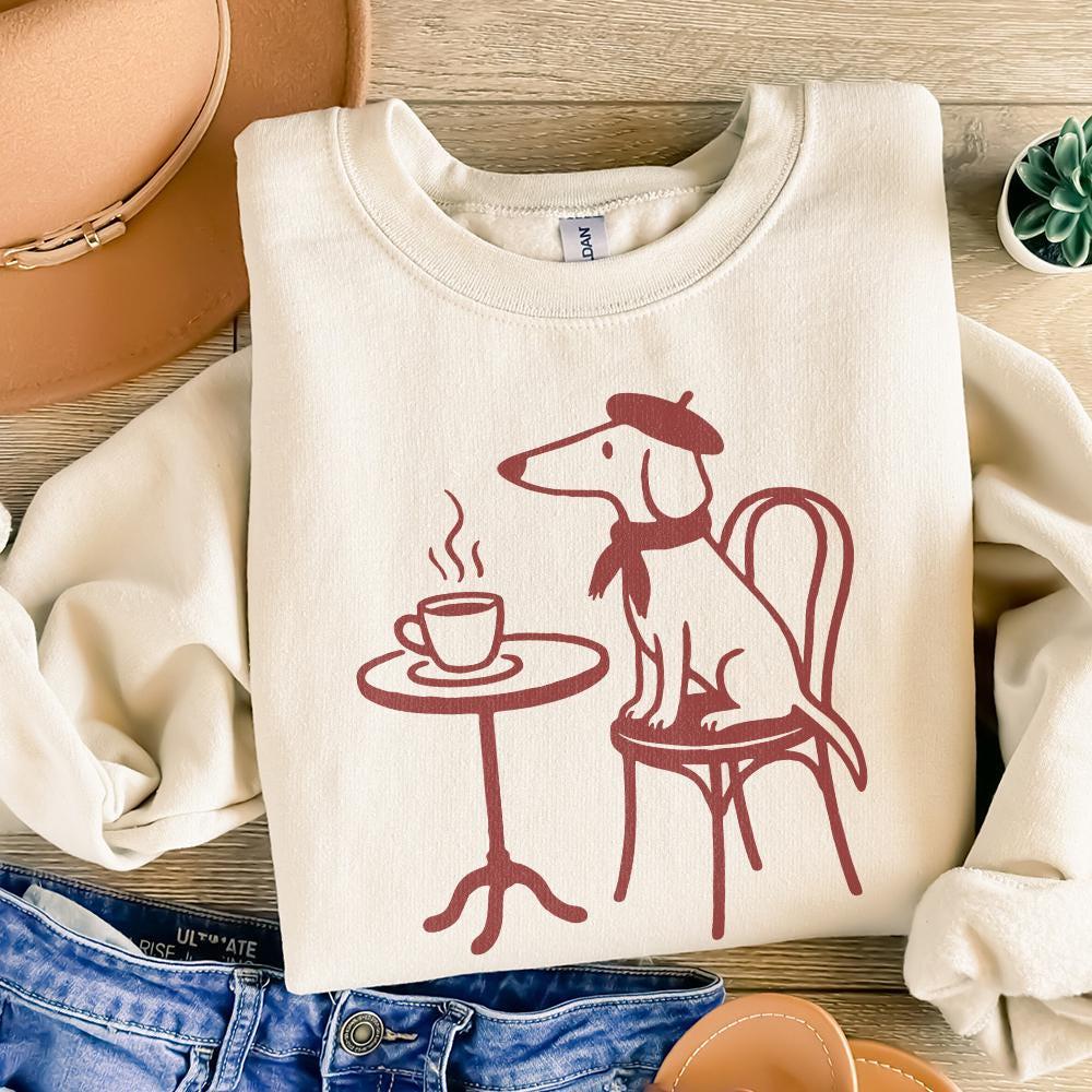 Dachshund Coffee PNG, French Dog Art - 300 DPI Design for T-Shirt