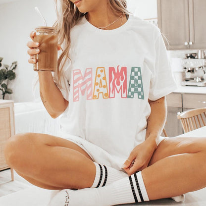 Mama PNG, Retro Patterned Printable Shirt Design - 300 DPI Design for