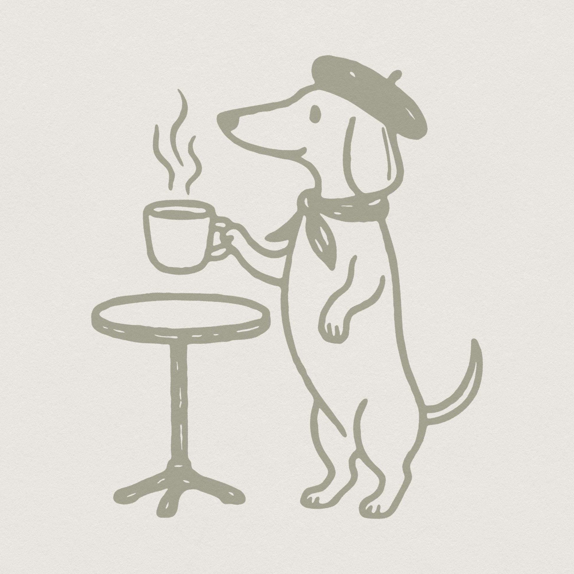 Dachshund Dog PNG Coffee Clipart, French Cafe Art - 300 DPI Design for