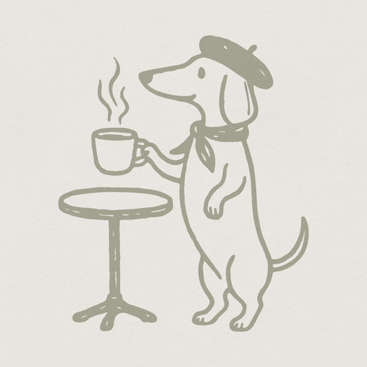 Dachshund Dog PNG Coffee Clipart, French Cafe Art - 300 DPI Design for