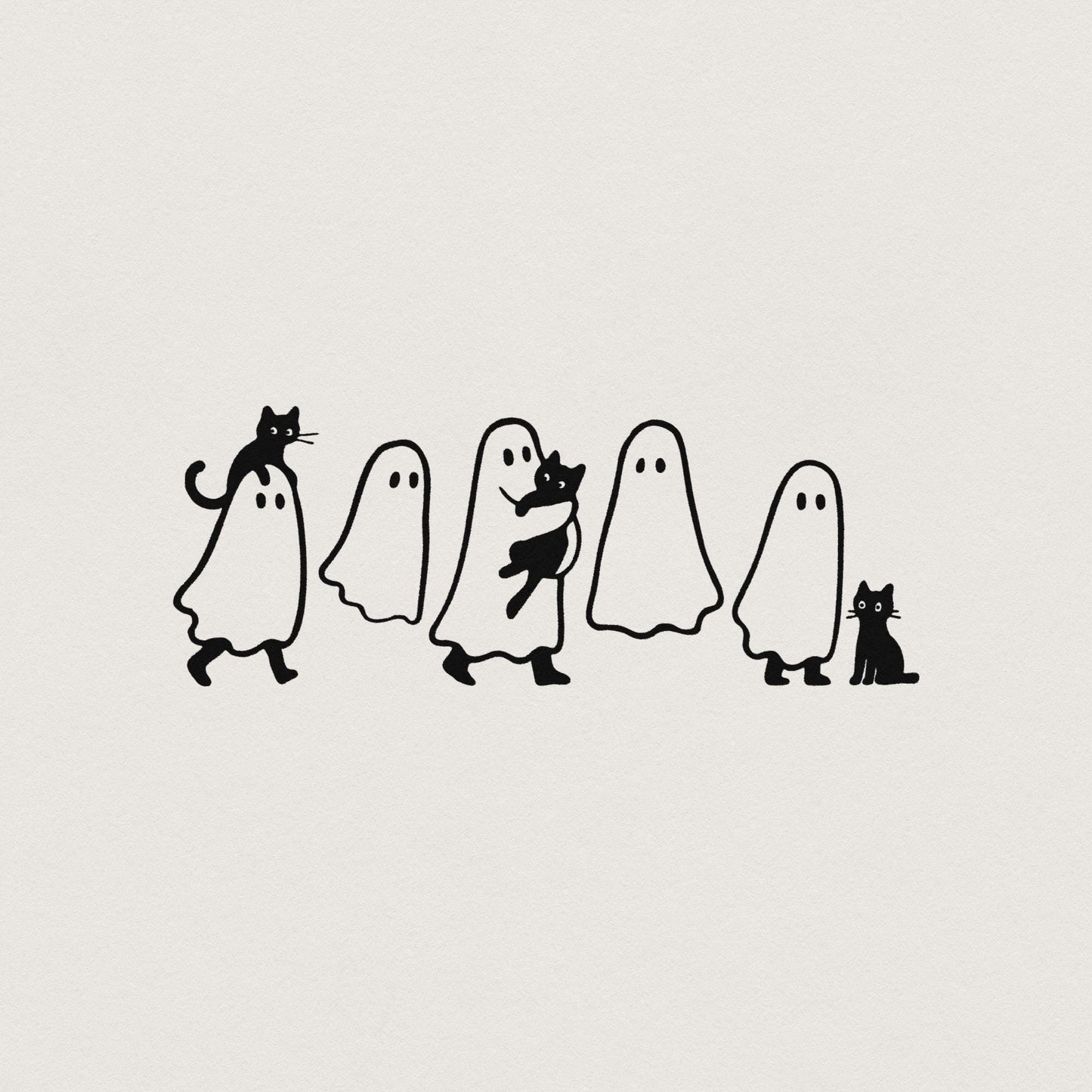 Ghosts With Cats PNG, Cute Halloween Digital Download - 300 DPI Design