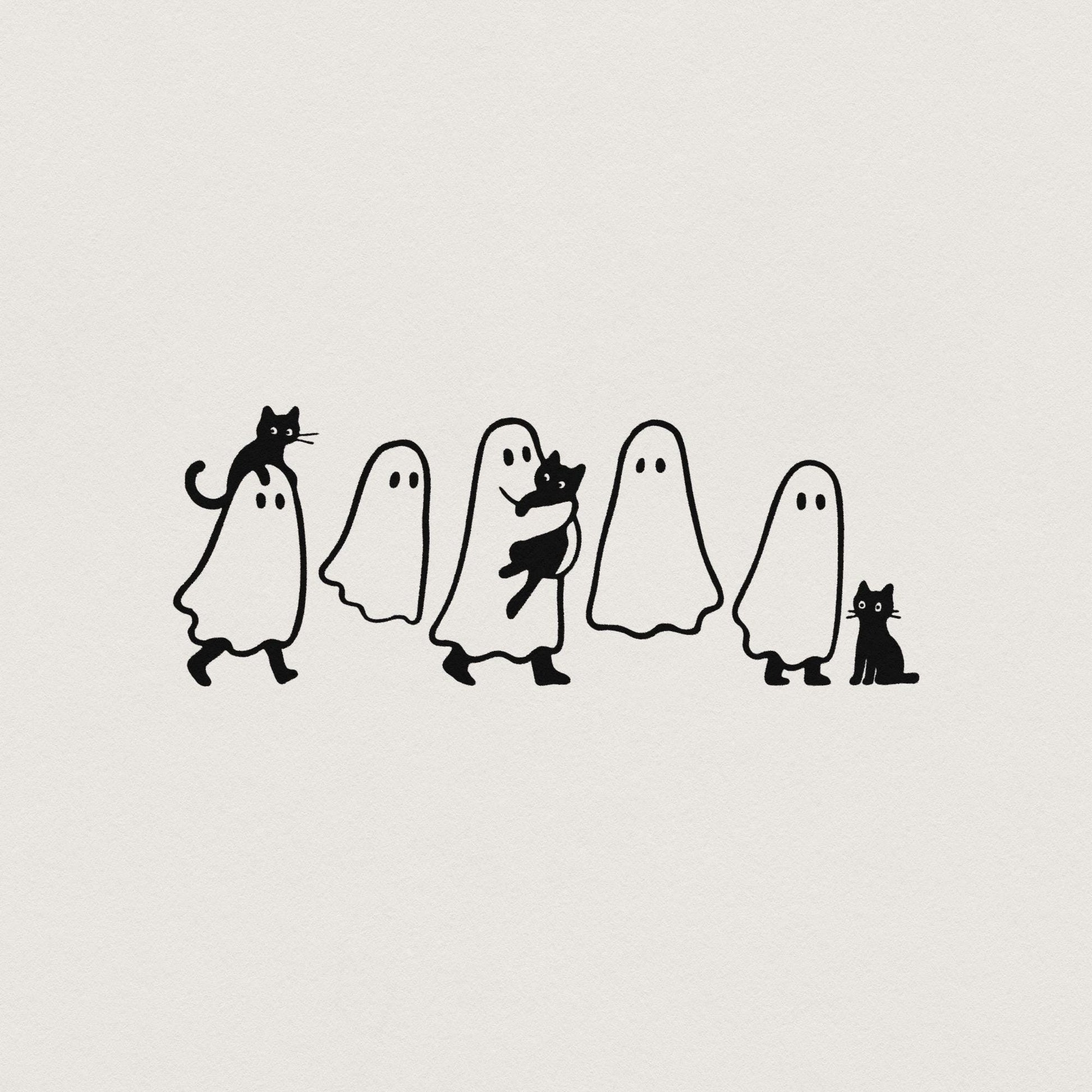 Ghosts With Cats PNG, Cute Halloween Digital Download - 300 DPI Design