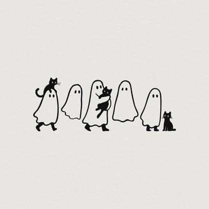 Ghosts With Cats PNG, Cute Halloween Digital Download - 300 DPI Design