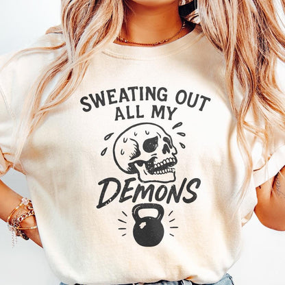 Sweating Out All My Demons PNG, Skull Workout Art - 300 DPI Design for