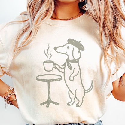Dachshund Dog PNG Coffee Clipart, French Cafe Art - 300 DPI Design for