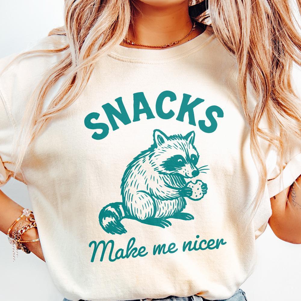 Snacks Make Me Nicer PNG, Raccoon Digital Download - 300 DPI Design for