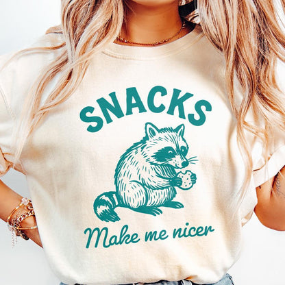 Snacks Make Me Nicer PNG, Raccoon Digital Download - 300 DPI Design for