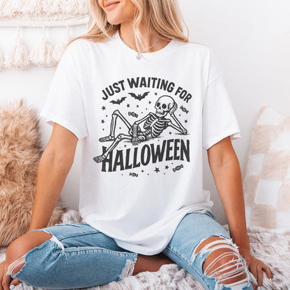 Just Waiting for Halloween PNG, Skeleton Halloween Digital Download - 300