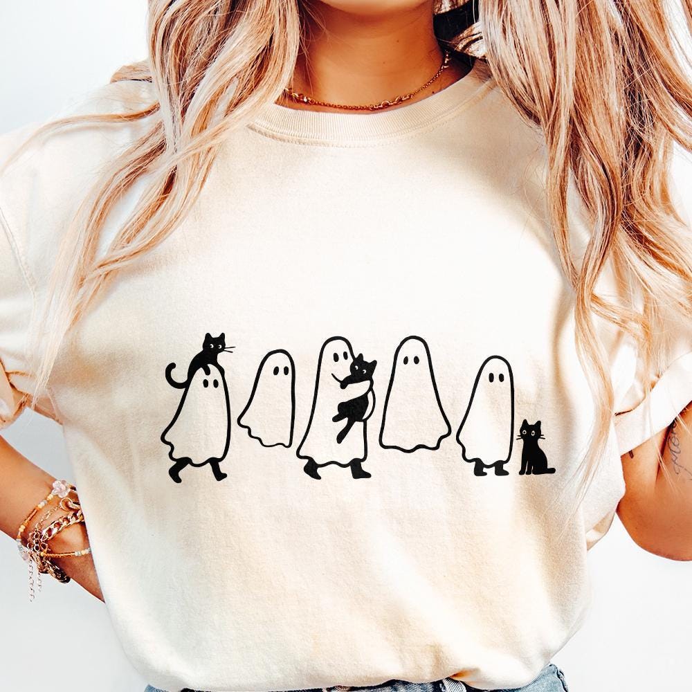 Ghosts With Cats PNG, Cute Halloween Digital Download - 300 DPI Design
