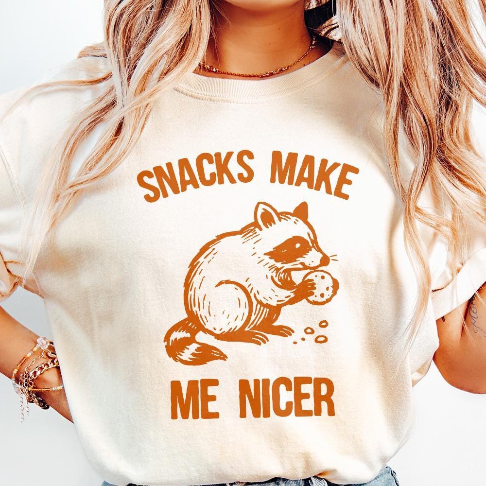Snacks Make Me Nicer PNG, Cute Raccoon Digital Download - 300 DPI Design