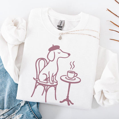 Dog Drinking Coffee PNG, Cute Dog Art Print - 300 DPI Design for T-Shirt