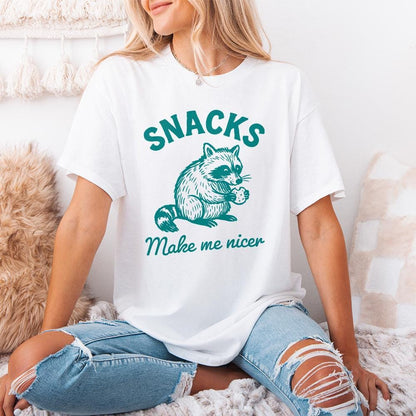 Snacks Make Me Nicer PNG, Raccoon Digital Download - 300 DPI Design for