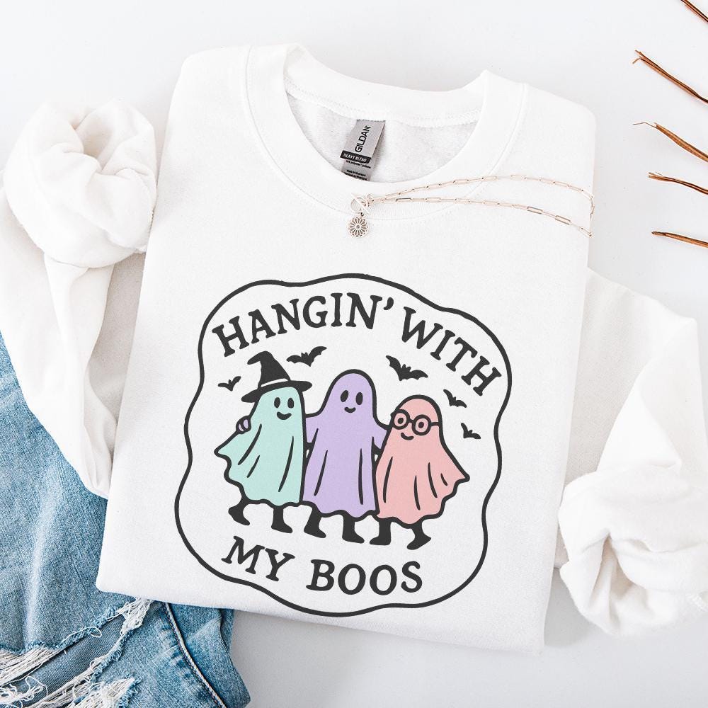 Hangin' With My Boos PNG, Cute Ghost Friends Halloween Digital Art - 300