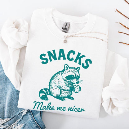 Snacks Make Me Nicer PNG, Raccoon Digital Download - 300 DPI Design for