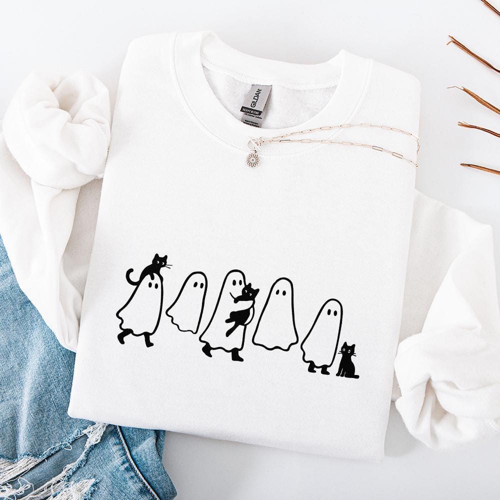 Ghosts With Cats PNG, Cute Halloween Digital Download - 300 DPI Design