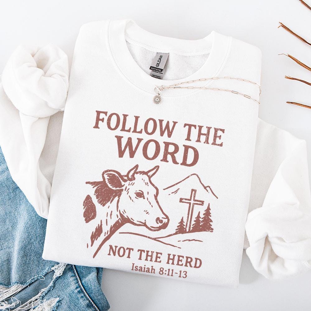 Follow The Word Not The Herd PNG, Christian Cow Shirt Digital Download -