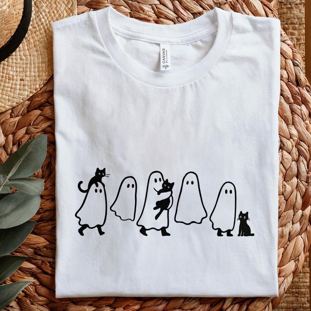 Ghosts With Cats PNG, Cute Halloween Digital Download - 300 DPI Design