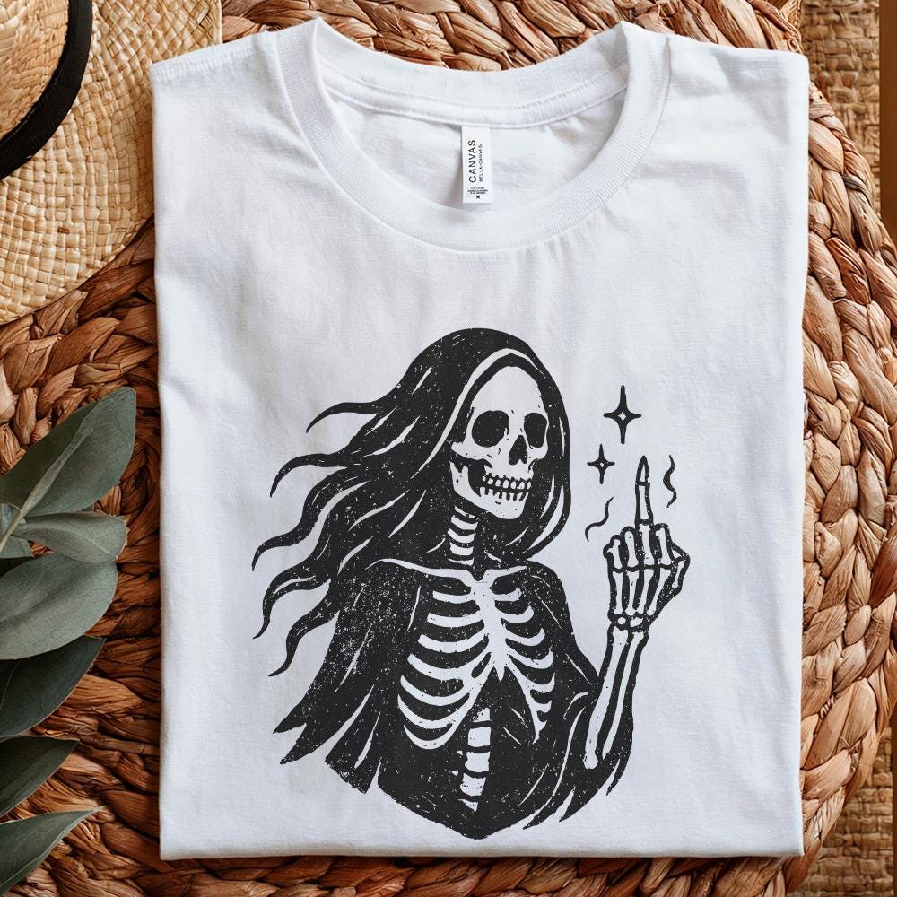Gothic Skeleton PNG, Middle Finger Digital Art - 300 DPI Design for T-Shirt