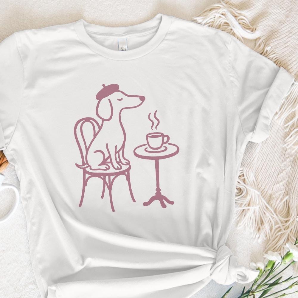 Dog Drinking Coffee PNG, Cute Dog Art Print - 300 DPI Design for T-Shirt