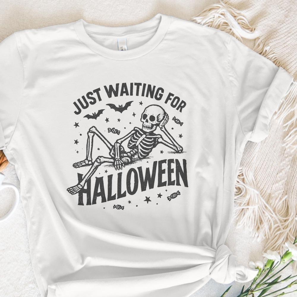 Just Waiting for Halloween PNG, Skeleton Halloween Digital Download - 300