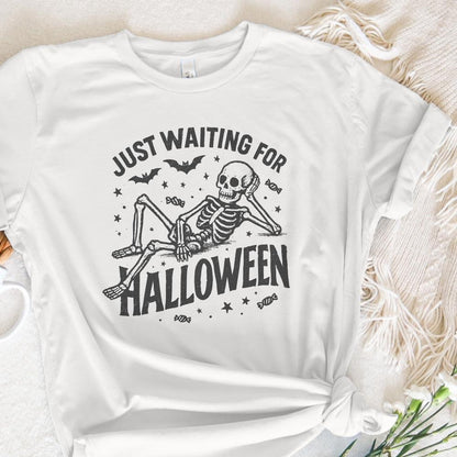 Just Waiting for Halloween PNG, Skeleton Halloween Digital Download - 300