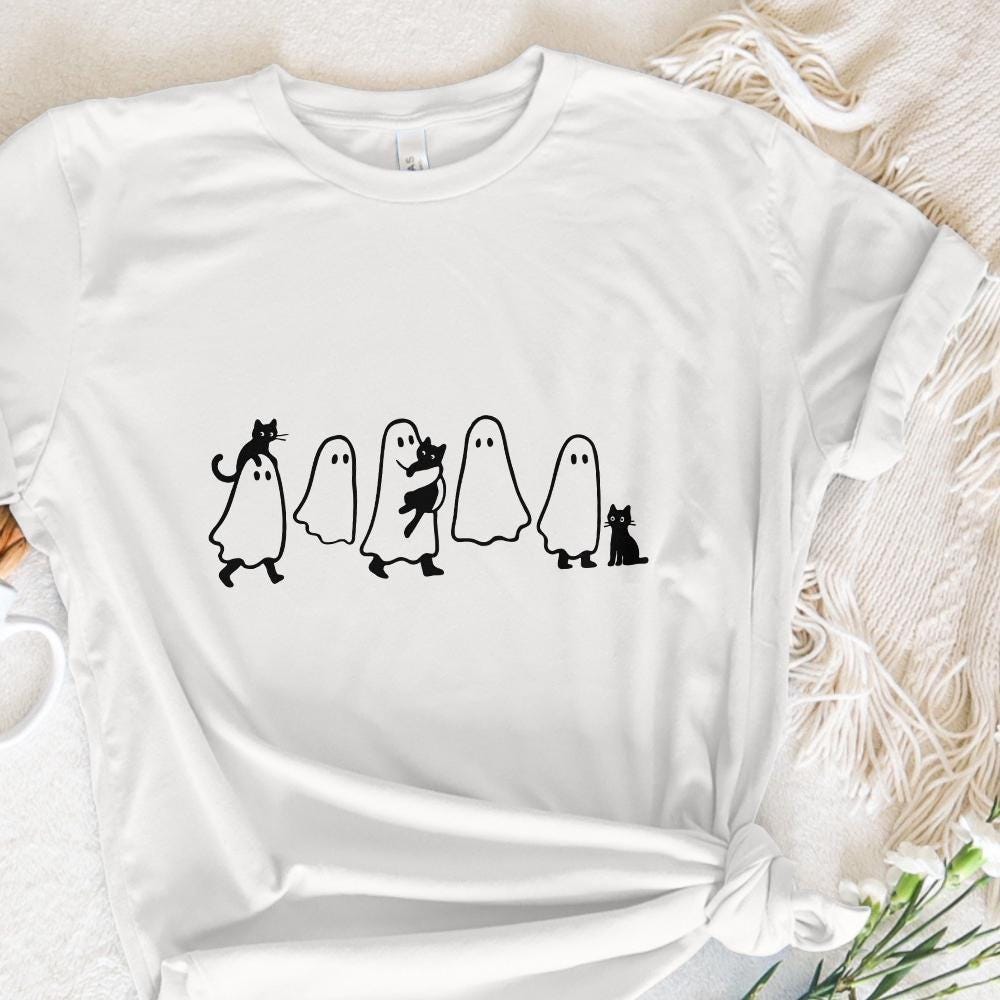 Ghosts With Cats PNG, Cute Halloween Digital Download - 300 DPI Design