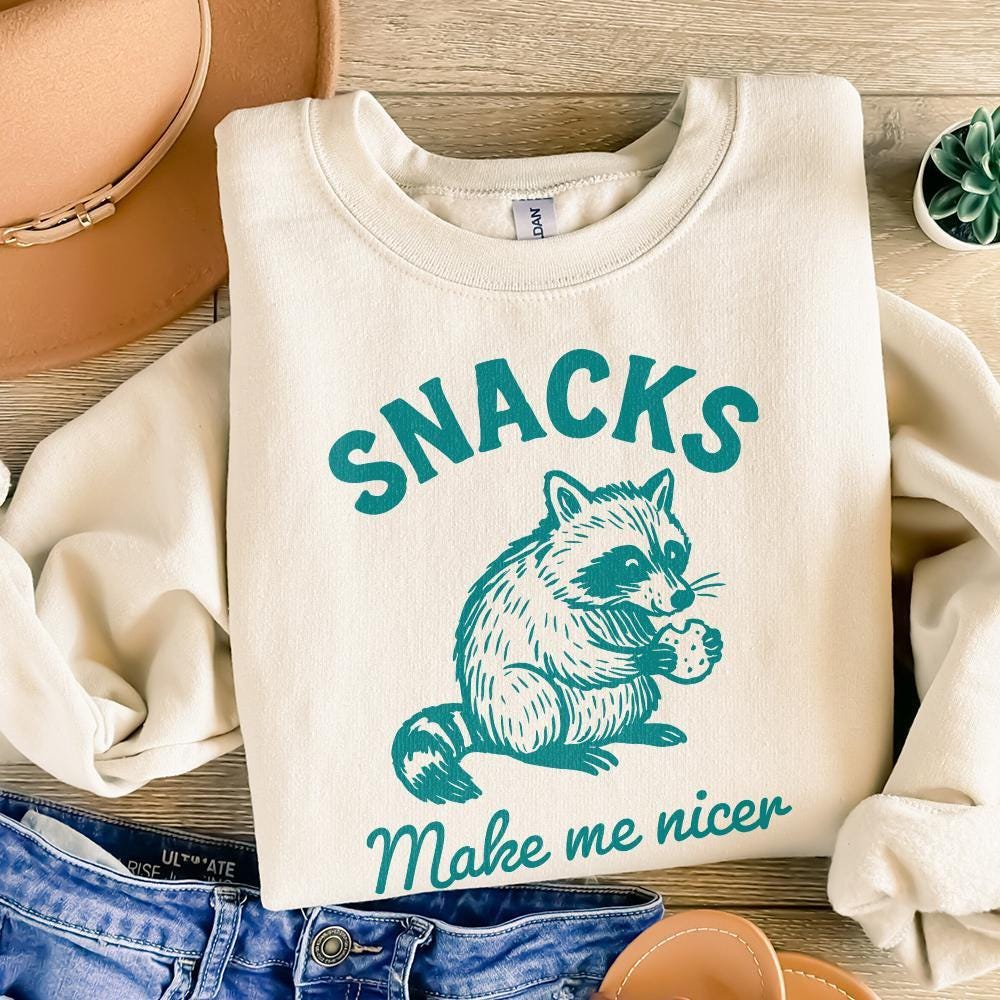 Snacks Make Me Nicer PNG, Raccoon Digital Download - 300 DPI Design for