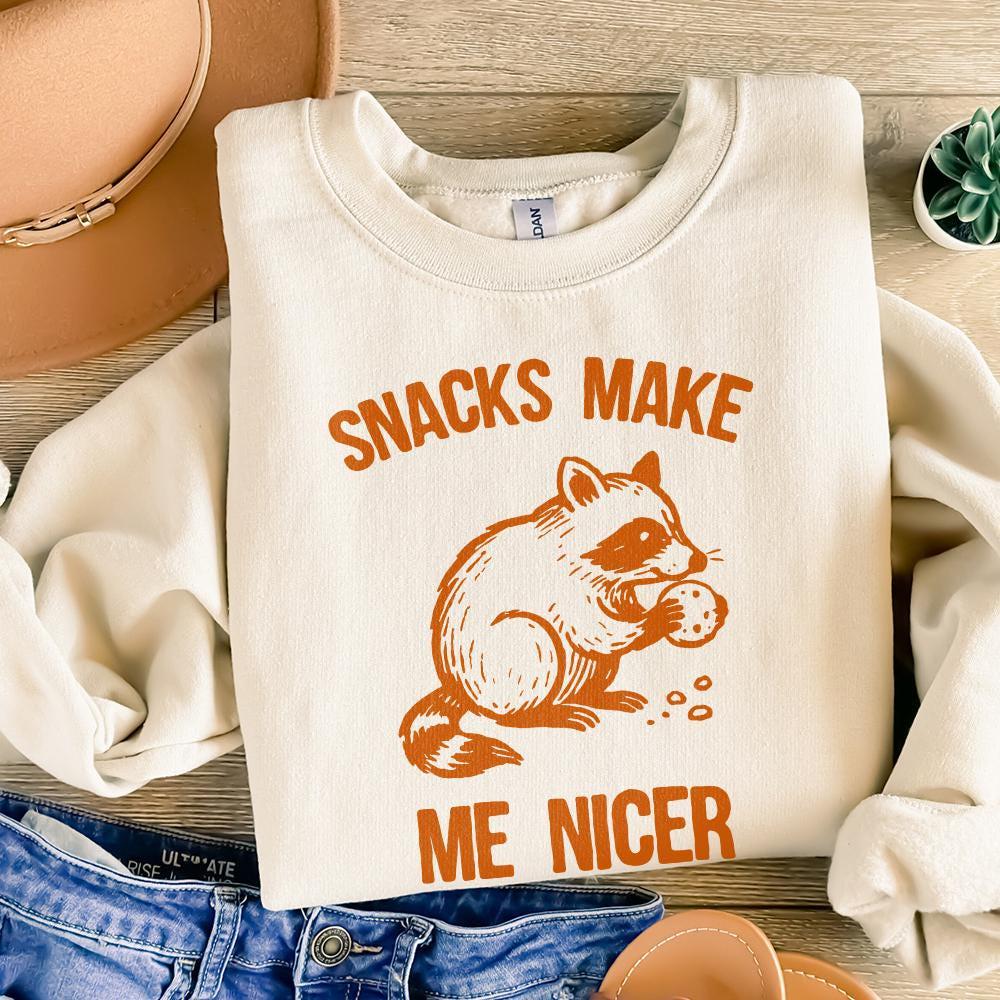 Snacks Make Me Nicer PNG, Cute Raccoon Digital Download - 300 DPI Design