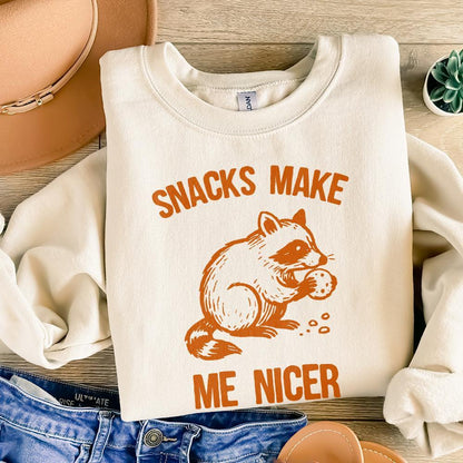 Snacks Make Me Nicer PNG, Cute Raccoon Digital Download - 300 DPI Design