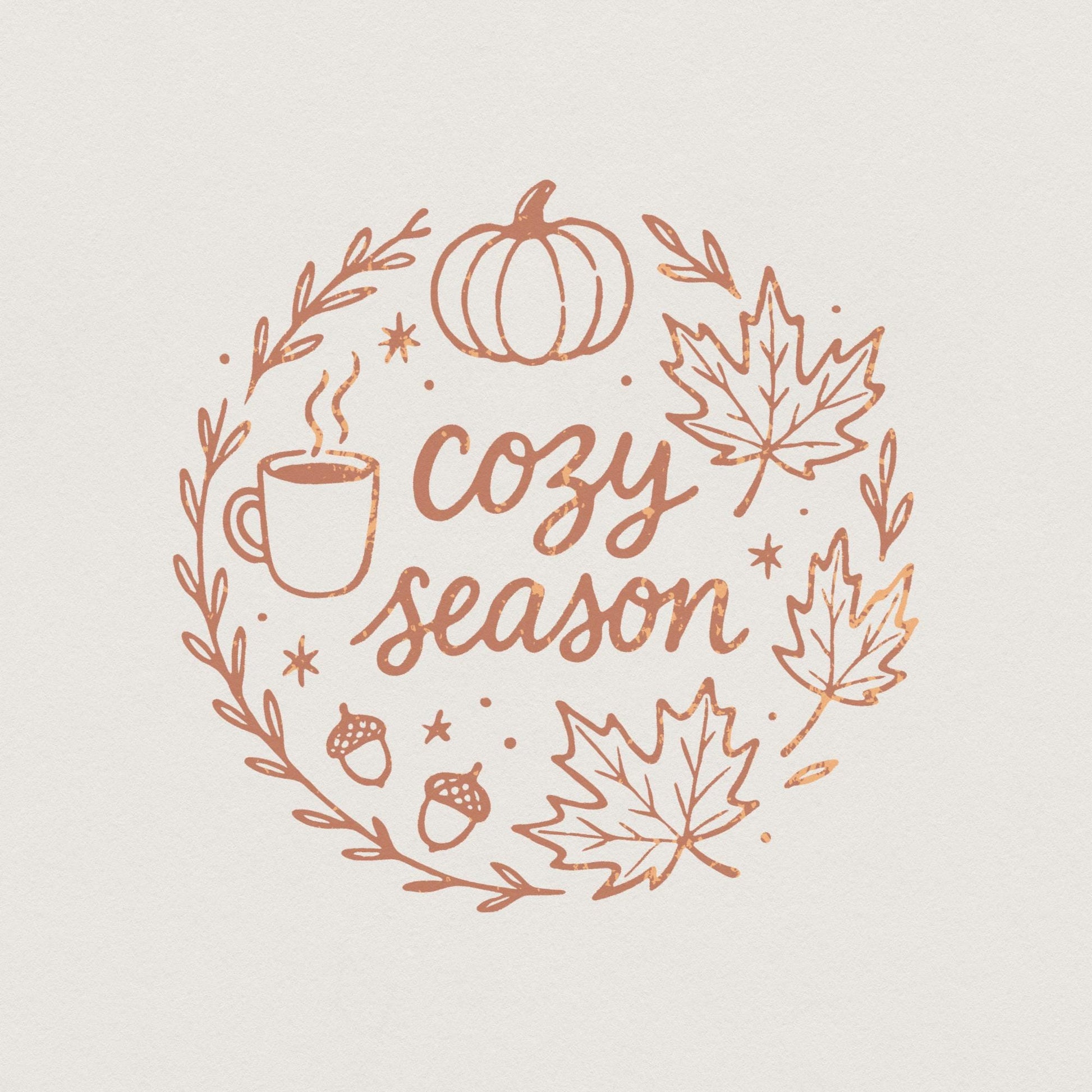 Cozy Season PNG, Autumn Leaves - 300 DPI Design for T-Shirt