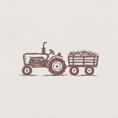 Rustic Farm Tractor Sketch PNG, Vintage Hay Wagon PNG - 300 DPI Design