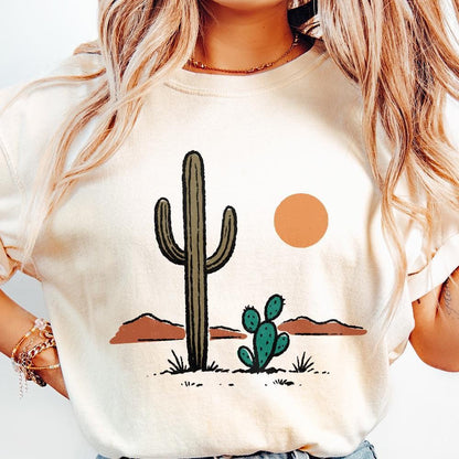 Cactus and Desert Sun PNG, Vintage Southwestern Saguaro Clipart - 300 DPI