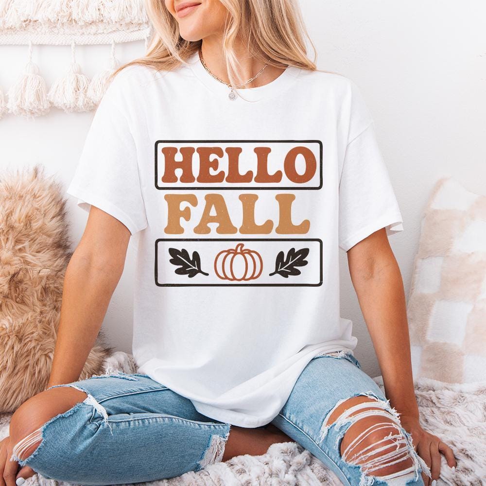 Hello Fall PNG, Autumn PNG - 300 DPI Design for T-Shirt