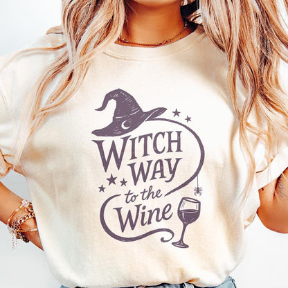 Witch Way To The Wine PNG, Funny Halloween Shirt Design - 300 DPI Design