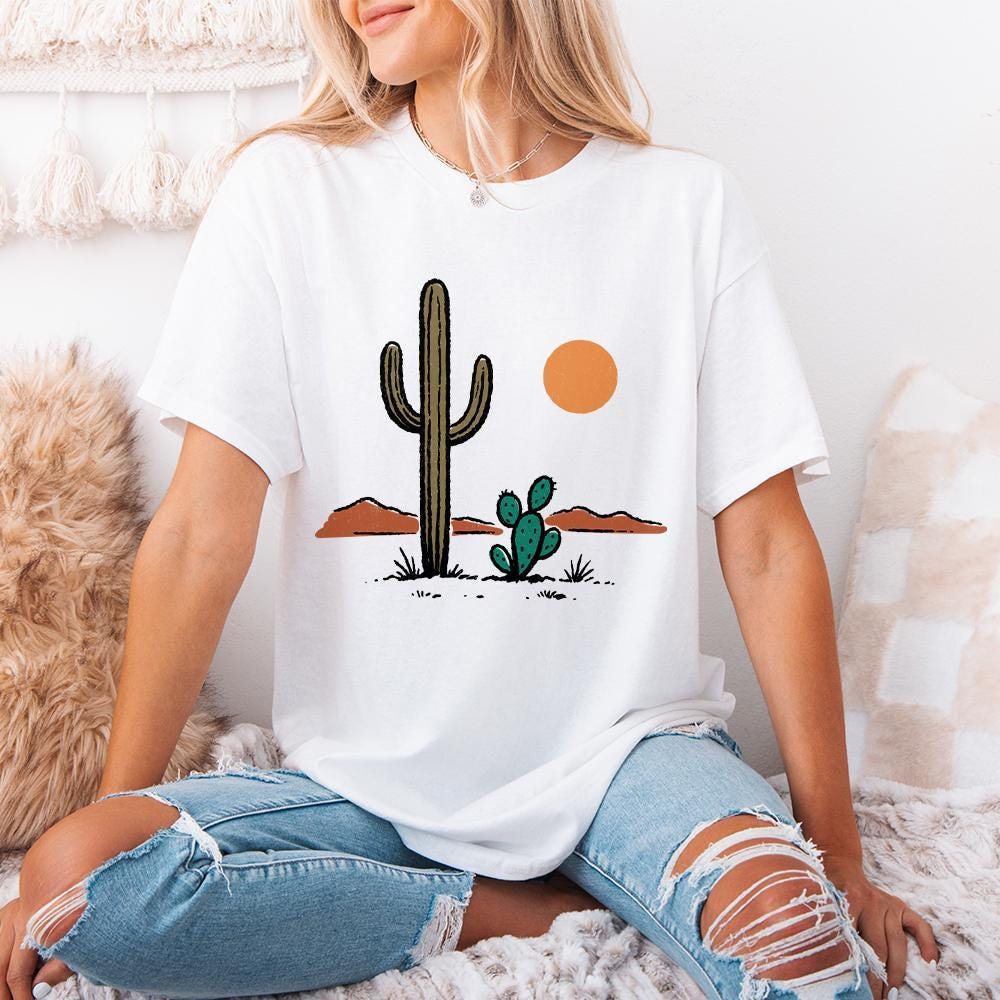 Cactus and Desert Sun PNG, Vintage Southwestern Saguaro Clipart - 300 DPI