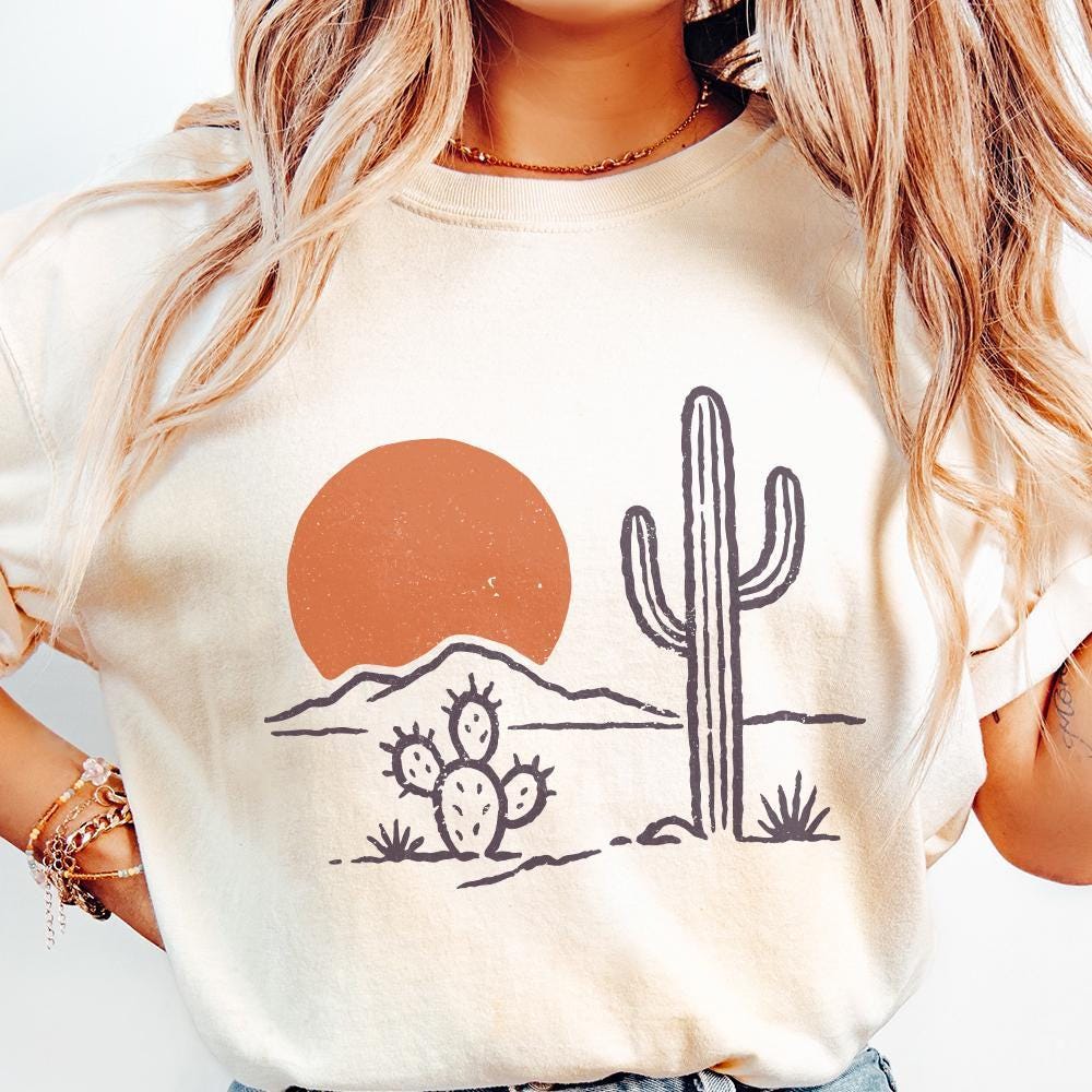 Desert Vibes Cactus PNG, Vintage Sunset PNG - 300 DPI Design for T-Shirt