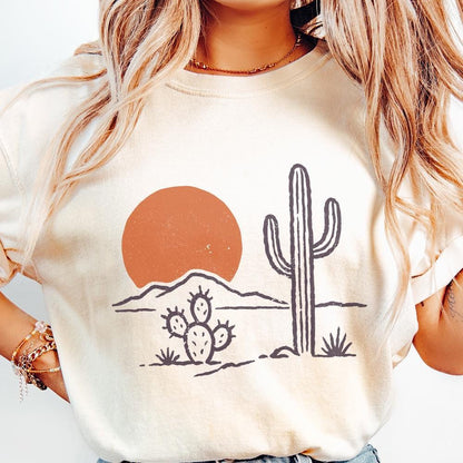 Desert Vibes Cactus PNG, Vintage Sunset PNG - 300 DPI Design for T-Shirt