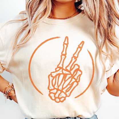 Skeleton Peace Sign PNG, Retro Halloween Skeleton Hand - 300 DPI Design