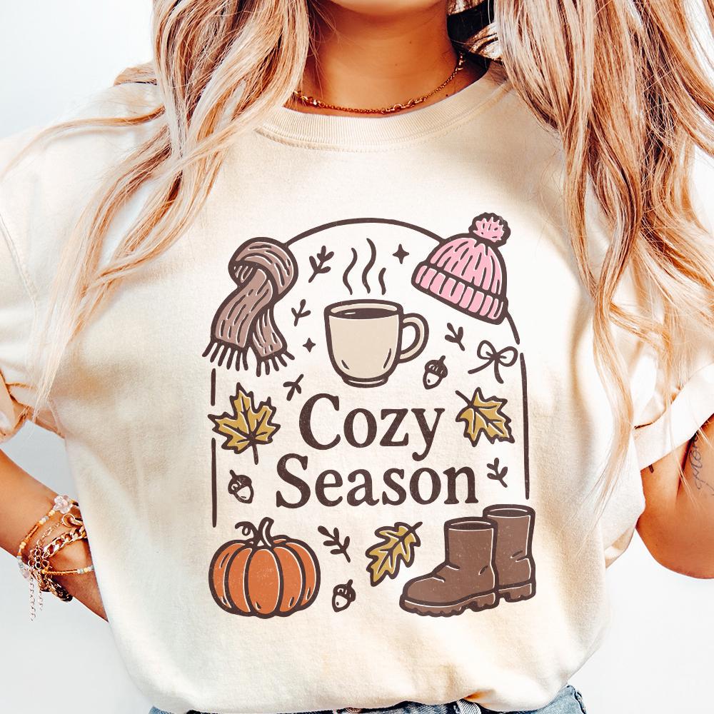 Cozy Season PNG, Fall Pumpkin Clipart - 300 DPI Design for T-Shirt