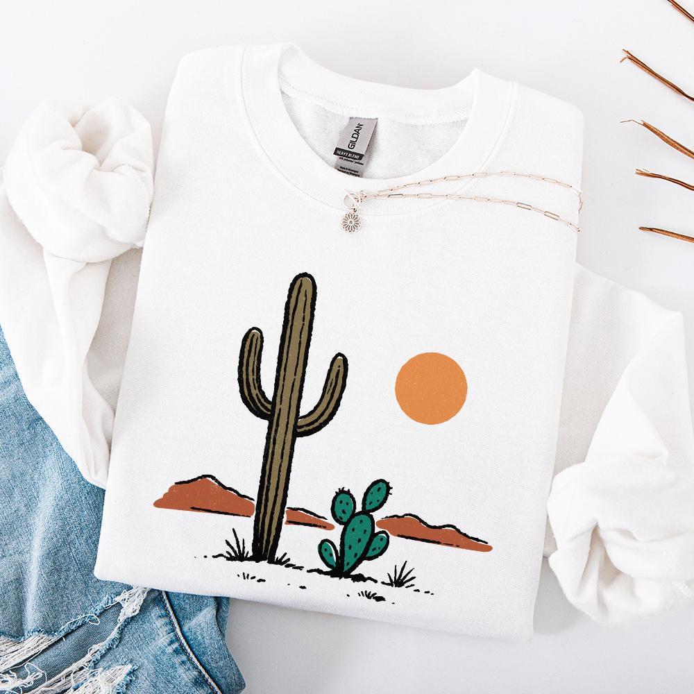 Cactus and Desert Sun PNG, Vintage Southwestern Saguaro Clipart - 300 DPI