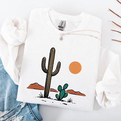 Cactus and Desert Sun PNG, Vintage Southwestern Saguaro Clipart - 300 DPI