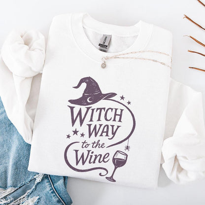 Witch Way To The Wine PNG, Funny Halloween Shirt Design - 300 DPI Design