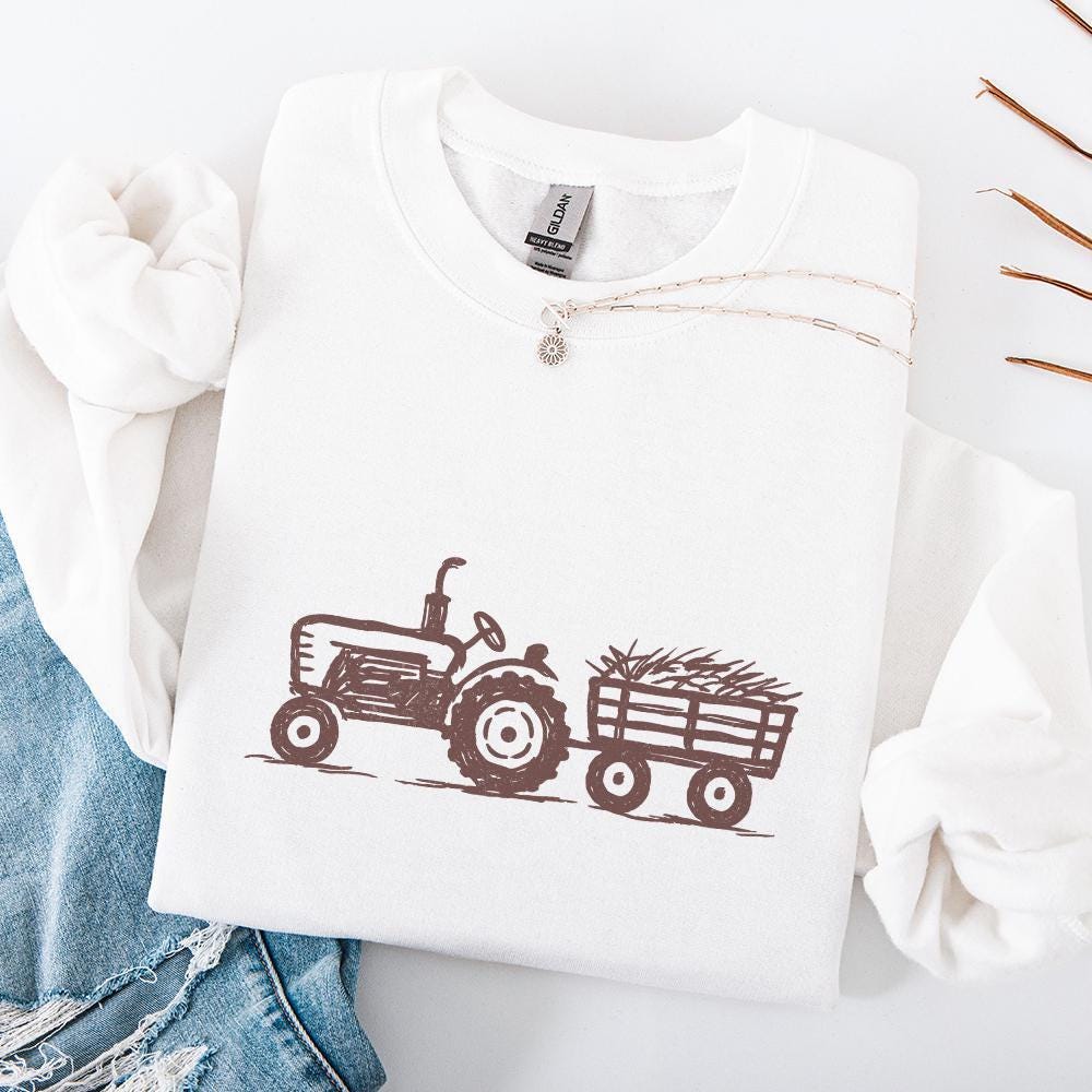 Rustic Farm Tractor Sketch PNG, Vintage Hay Wagon PNG - 300 DPI Design