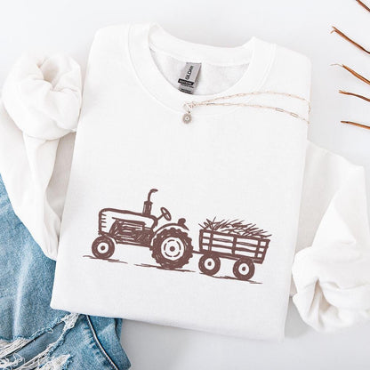 Rustic Farm Tractor Sketch PNG, Vintage Hay Wagon PNG - 300 DPI Design