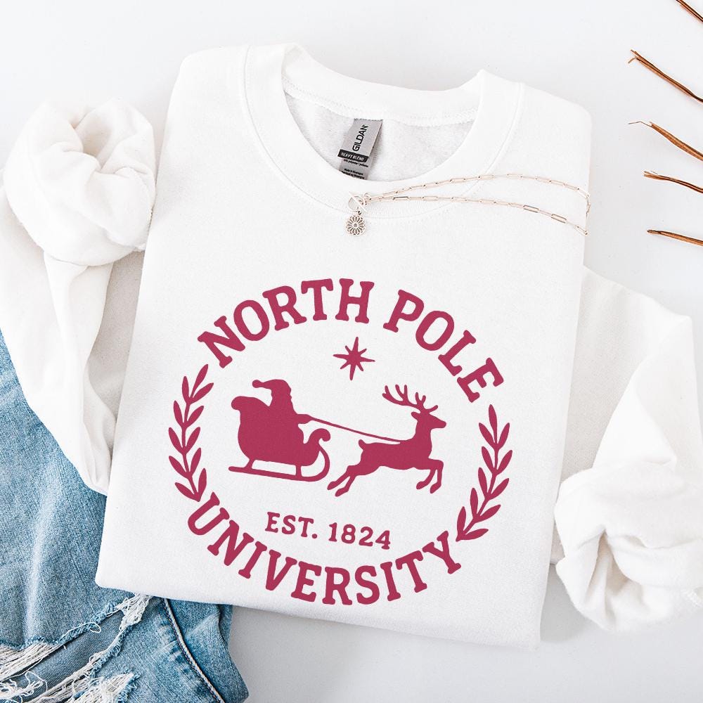 North Pole University Est. 1824 PNG, Santa Sleigh Christmas Collegiate