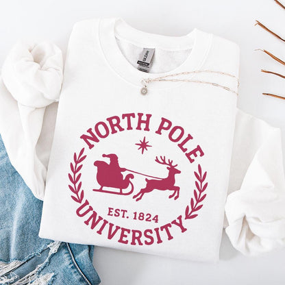 North Pole University Est. 1824 PNG, Santa Sleigh Christmas Collegiate
