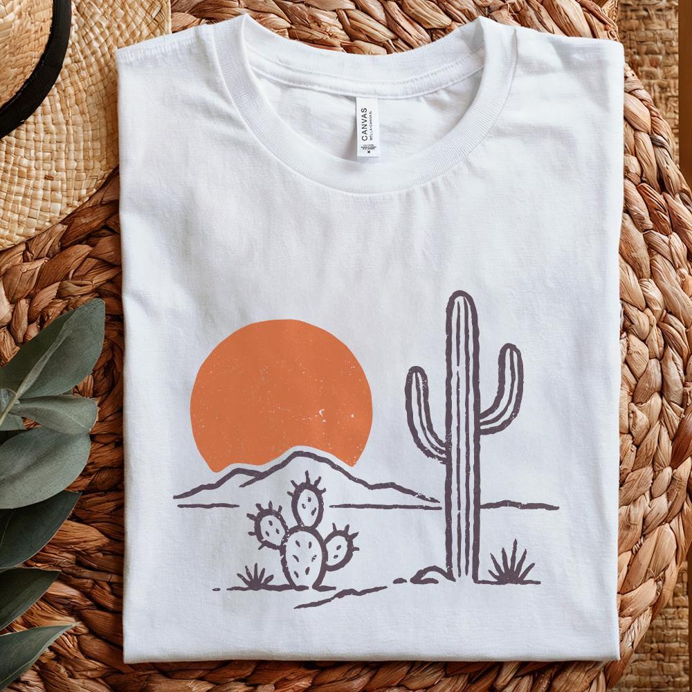 Desert Vibes Cactus PNG, Vintage Sunset PNG - 300 DPI Design for T-Shirt