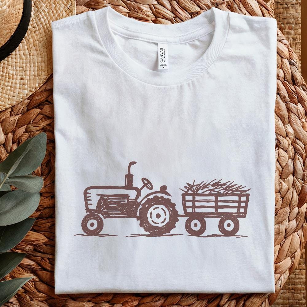 Rustic Farm Tractor Sketch PNG, Vintage Hay Wagon PNG - 300 DPI Design