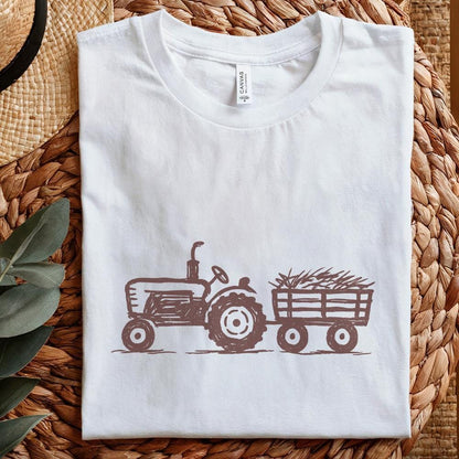Rustic Farm Tractor Sketch PNG, Vintage Hay Wagon PNG - 300 DPI Design